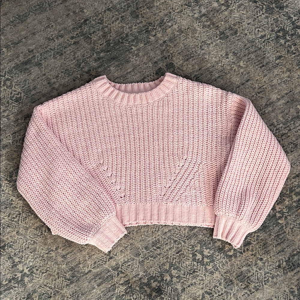 Garage Cropped Chunky Crewneck Sweater - Light Pink
